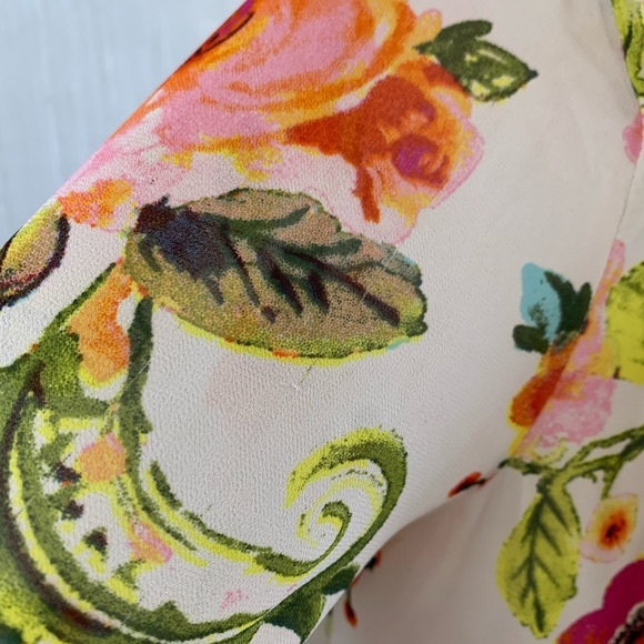 Sheer floral print 3/4 sleeves notchet keyhole - Picture 7 of 10